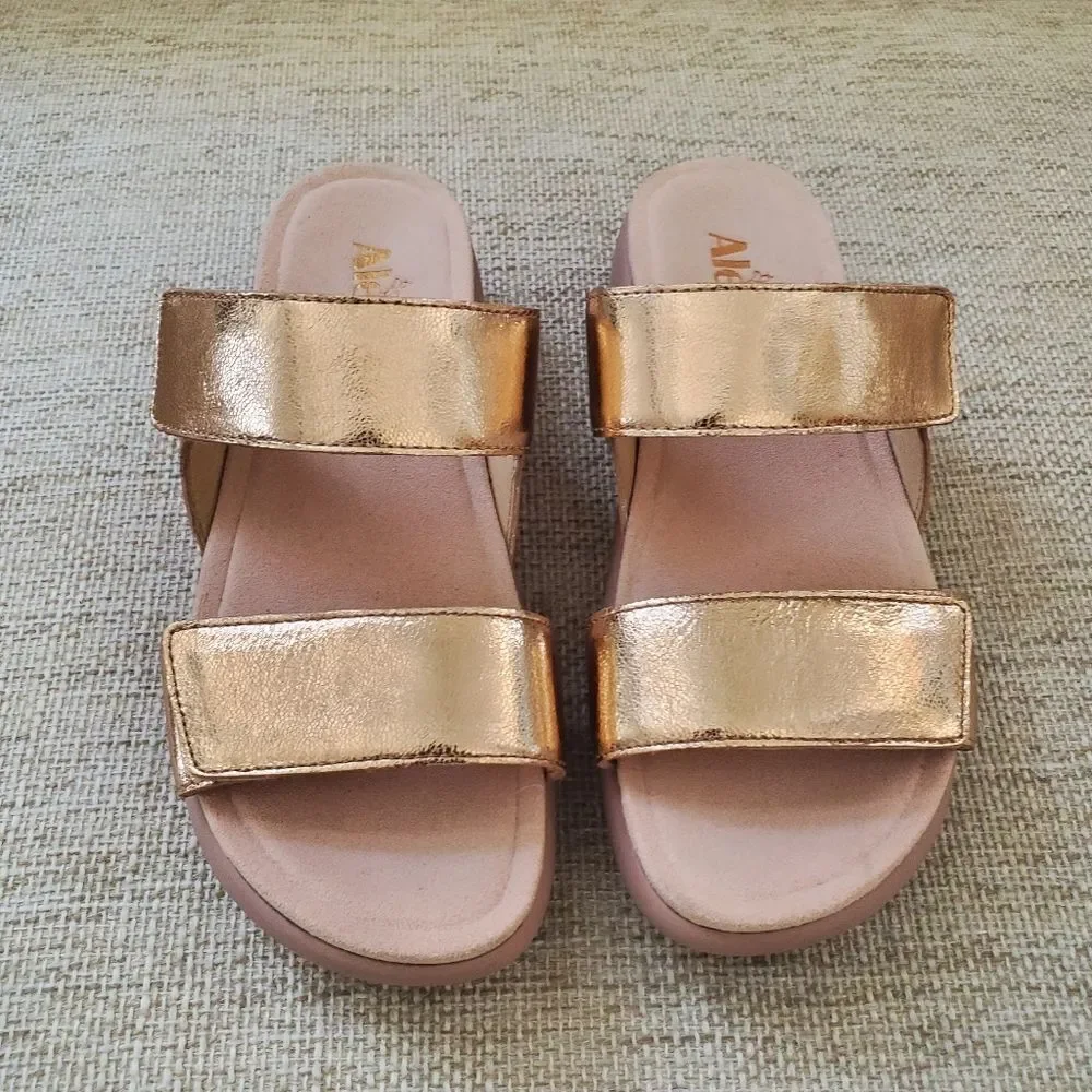 Alegria Bryce Sz 36 US 6 Women's Double Strap Rose Gold Metallic Sandals Slides - Picture 6 of 14